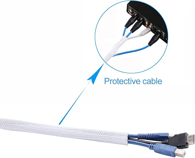 1/4" x100ft Split Sleeve Wire Loom Tubing - Cat-Proof Cord Protector for USB, Power, Audio/Video Cables | Chew-Resistant Sleeving, Easy Install, White