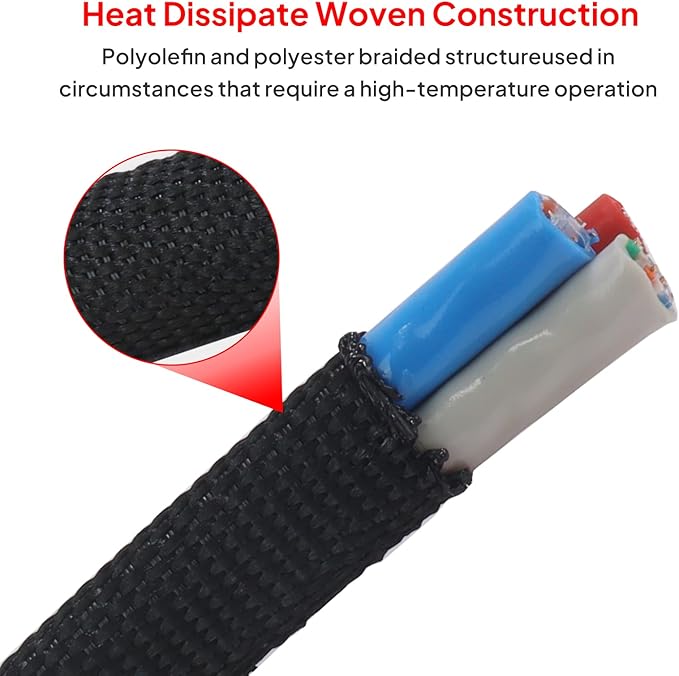 2 in 1 Heat Shrink Braided Sleeving Fabric Tubing-Ideal fit Irregular Shape Hose/Cable/Wire (1/2"(12mm), 32FT)
