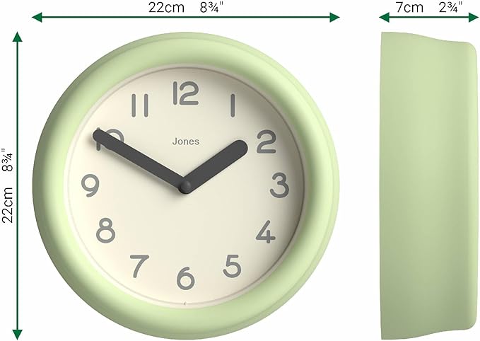 JONES CLOCKS® Fuze wall Clock | Small Round Clock | Matcha Green | Playful