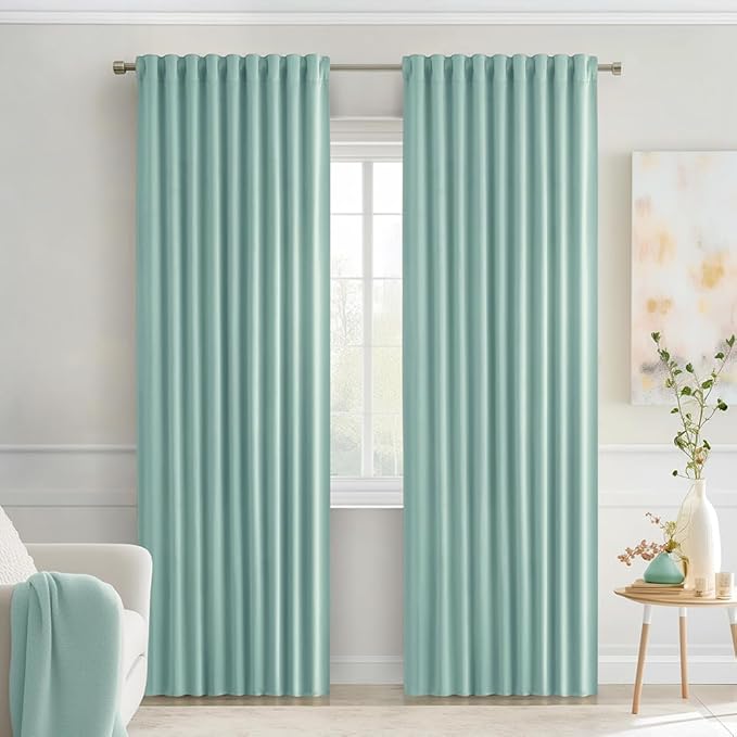 MIULEE Aqua Back Tab Blackout Curtains 72 Inches Long 2 Panels Set