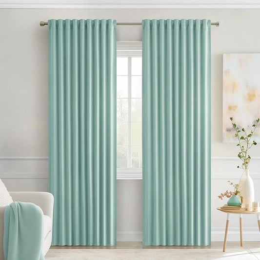 MIULEE Aqua Back Tab Blackout Curtains 72 Inches Long 2 Panels Set