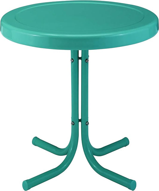 Crosley Furniture Griffith Weather Resistant Retro Metal Outdoor Side Table for Patio, Deck, Porch, Turquoise