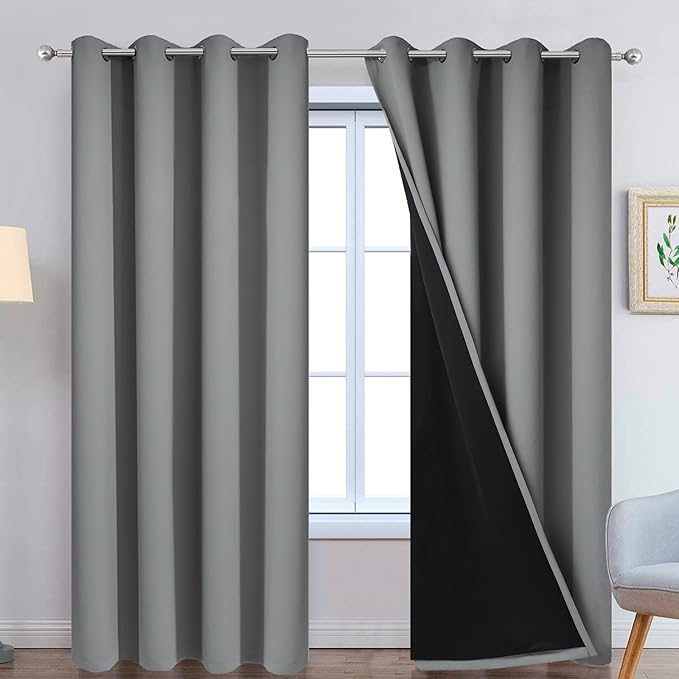 Yakamok 100% Blackout Curtains 90 Inches Long, 2 Thick Layers Heat and Full