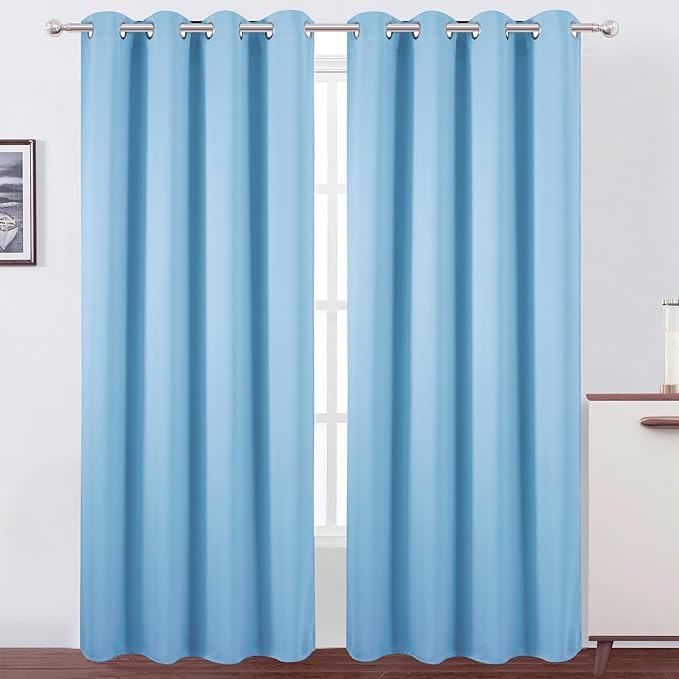 LEMOMO Blackout Curtains 52 x 120 Inch Long Sky Blue Curtains Set of 2 Panels