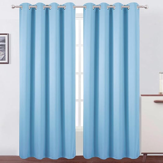 LEMOMO Blackout Curtains 52 x 120 Inch Long Sky Blue Curtains Set of 2 Panels