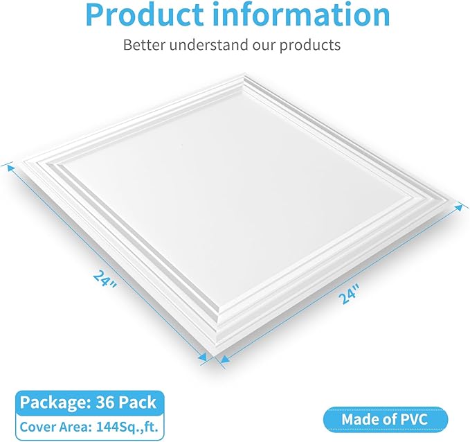 Art3d 36-Pack Drop Relief Ceiling Tiles