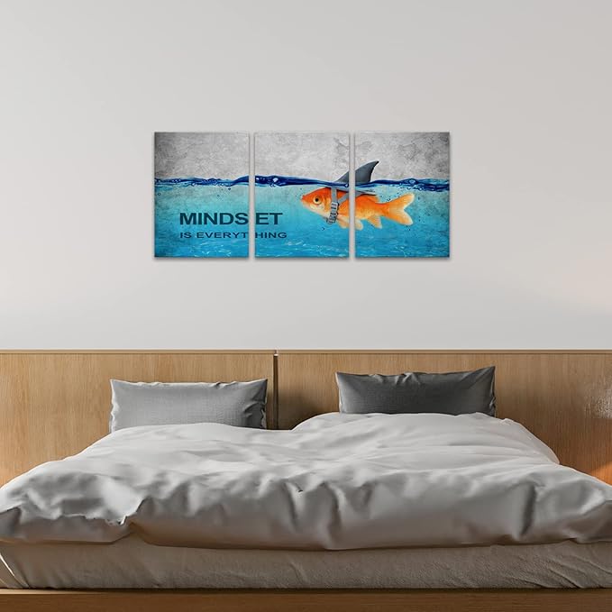KAWAHONE 3 Panels Modern Framed Inspirational Quote Canvas Wall Art-Mindset is
