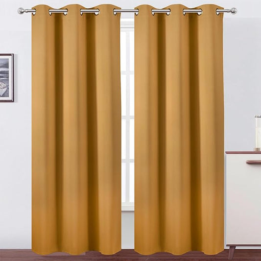 LEMOMO Mustard Yellow Thermal Blackout Curtains/38 x 84 Inch/Set of 2 Panels