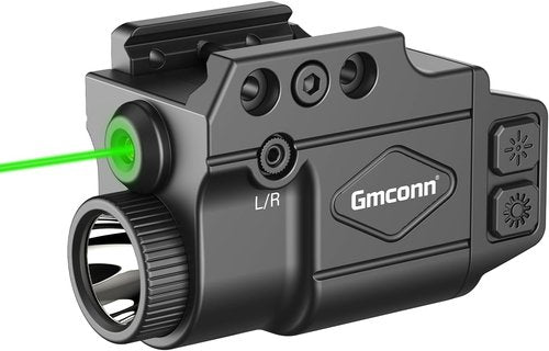 Gmconn Tactical Flashlight - 800 Lumen with Green Laser Sight & Strobe Function | Rechargeable Gun Light
