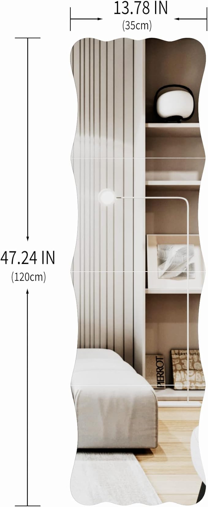 Wavy Shatterproof Full Length Wall Mirror Tiles, Unbreakable Acrylic Safety