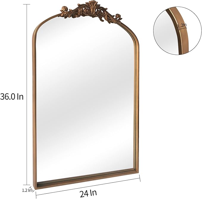 HQiJun Antique Gold Arched Baroque Mirror 24x36
