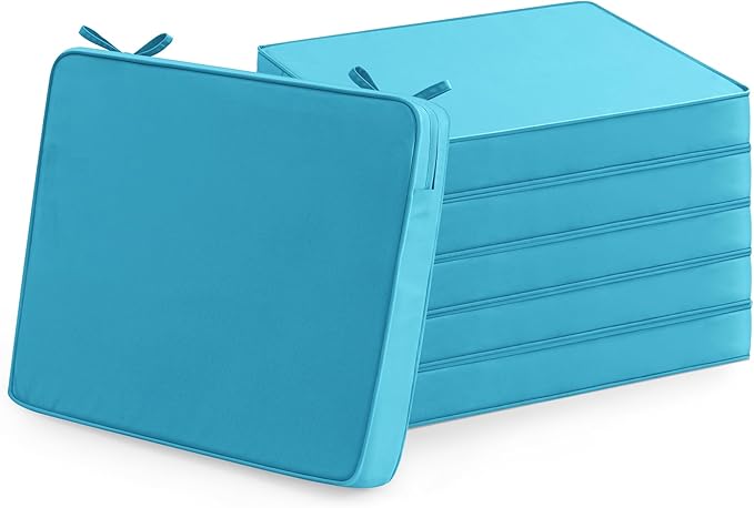 Summsun Outdoor Chair Cushions Set of 6: Waterproof & Color Fastness Seat Cushion for Patio Furniture - 22 x 22 x 3 Inch Chair Pads with Ties and Hidden Zipper - Patio Chair Cushion Replacement, Teal