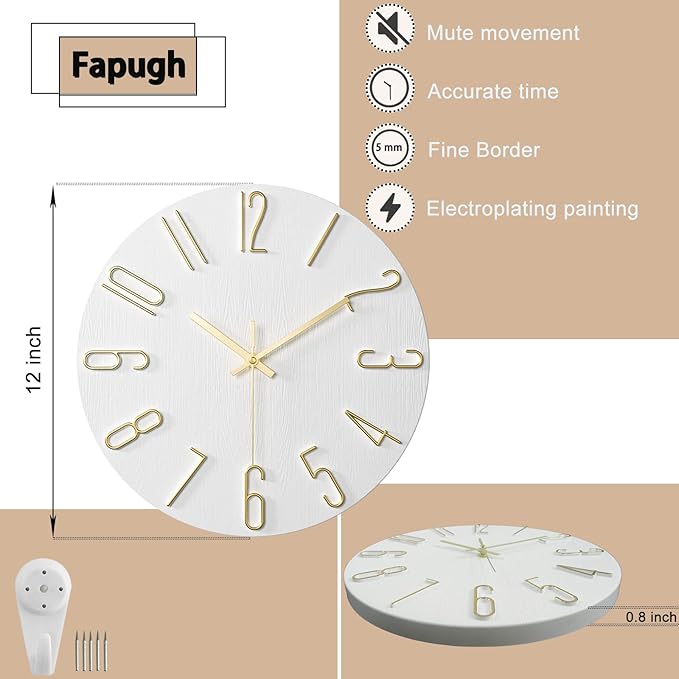 Wall Clock, Silent Clock, Wall Clocks Battery Operated， 12 inch Modern Wall