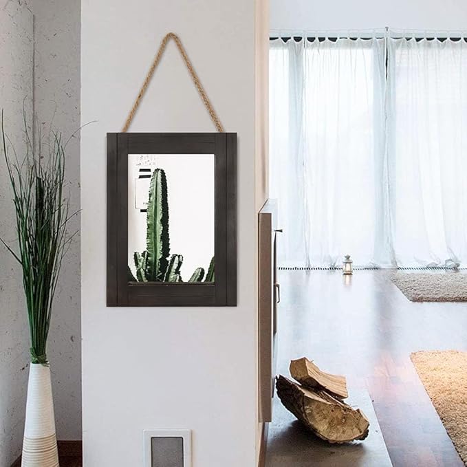 Rectangle Wall Mirror for Bathroom, Distressed White Wood Decor