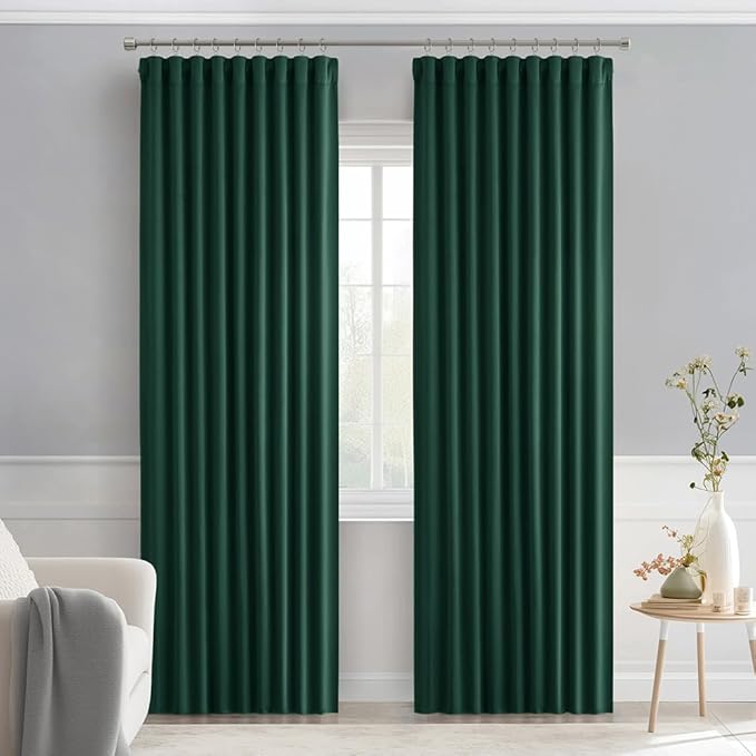 MIULEE Christmas Hunter Green Back Tab Blackout Curtains 90 Inches Long 2