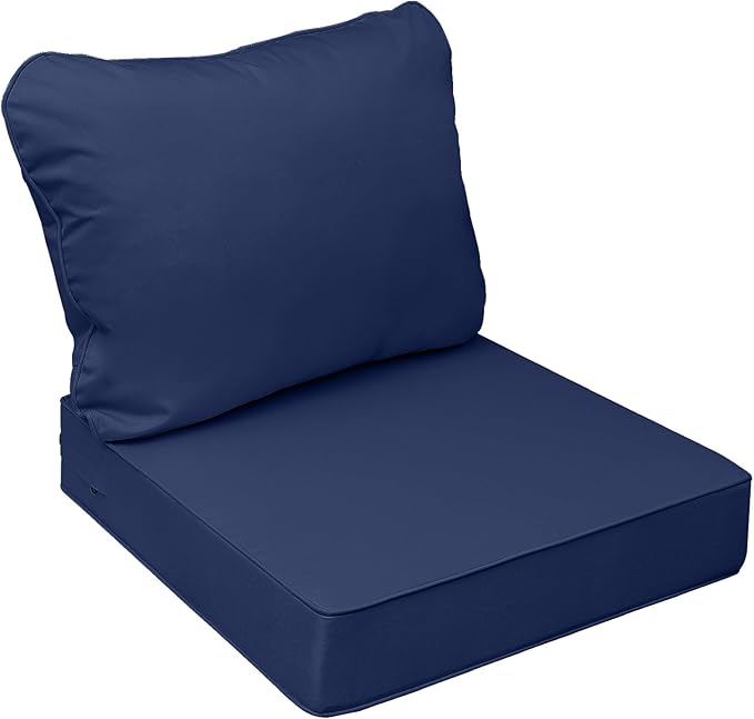 AAAAAcessories Outdoor Seat Cushions for Chairs, Fade-Resistant, Waterproof Patio Furniture Replacement Cushions, 23.5" x 25.5" x 5" + 23.5" x 19", Navy Blue
