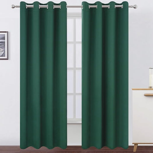LEMOMO Blackout Curtains 52 x 120 Inch Long Dark Green Curtains Set of 2 Panels
