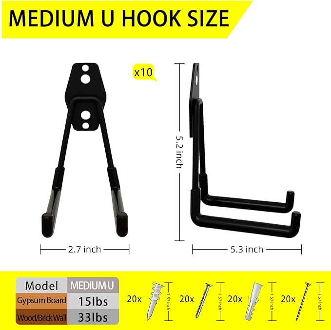 10 Pack Garage Hooks Heavy Duty with Anti-Slip Coating, Steel Utility Ladder Hooks for Hanging Garden Tools, Hoses, Ropes, Bikes and More (5.3in)