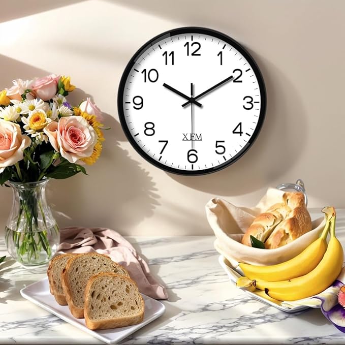 XFM Large Wall Clock Black Silent Wall Clocks Battery Operated 16 Inch Modern
