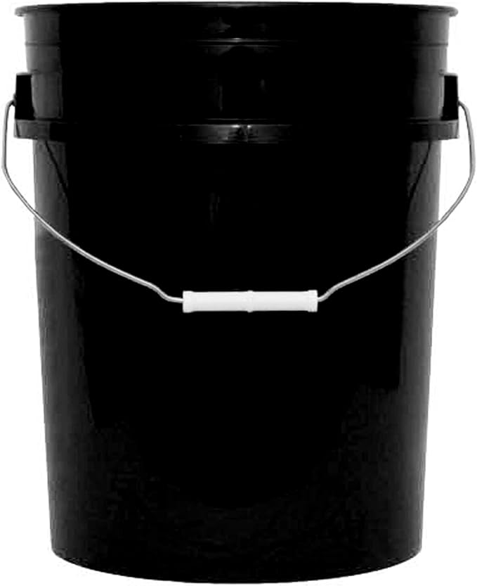 MKS Plastics 5-Gallon Bucket Only â No Lid Included, Made in USA, Food Grade BPA Free Plastic, Heavy Duty Multi-Use, Metal Handle with Grip, Stackable Storage â Black, 1 Pack
