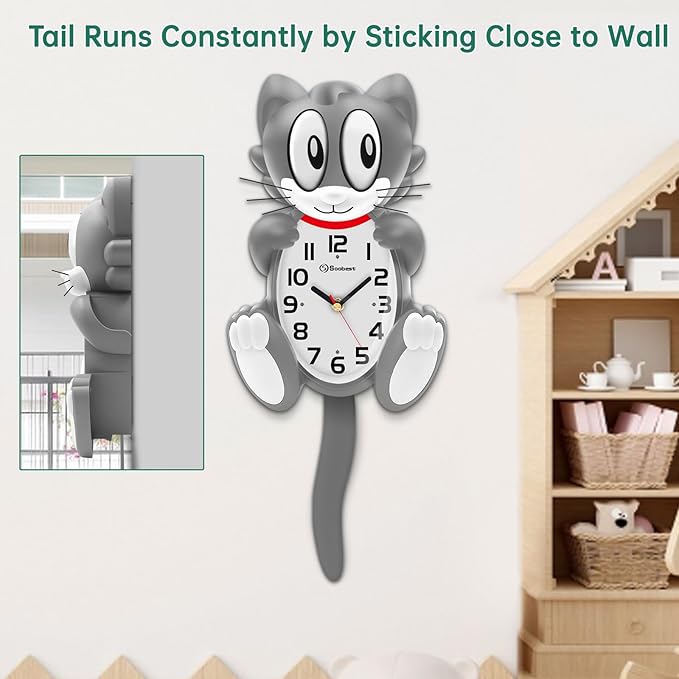 Soobest 18 Inch Large 3D Cat Wall Clock Battery Operated