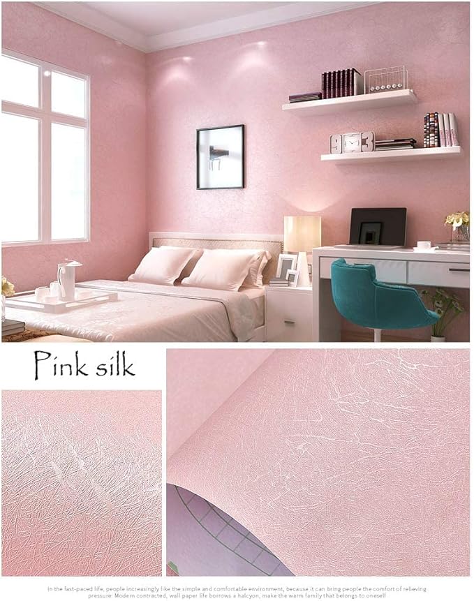 Cohoo Home Silk Pink Wallpaper Peel and Stick Contact Paper Pink Textured Silk