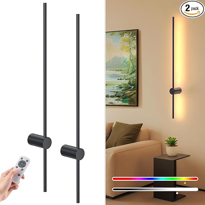 NIORSUN 35.4 Inch Battery Operated Wall Sconce Set of 2, 10 Colors Dimmable