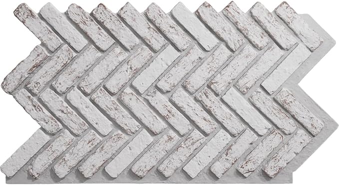 EverStone Herringbone Faux Brick Panel, 46 1/2"W x 25 1/4"H x 1"D, Rustic White
