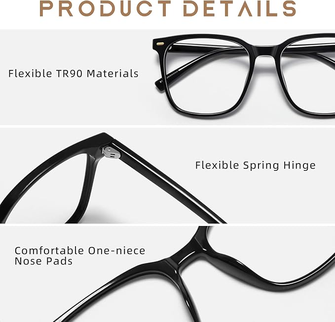 MACJERO 2-Pack Oversized Square Blue Light Blocking Glasses for Women Men, Anti-Fatigue Computer Monitor Gaming Glasses Reduce Eye Strain(Black+Clear)