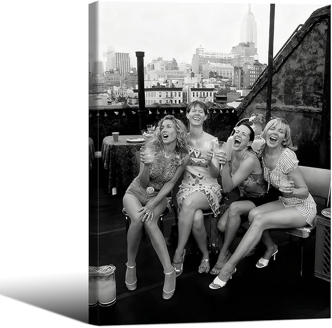 Retro Black And White Woman Framed Wall Art Fashion Rooftop Party Posters