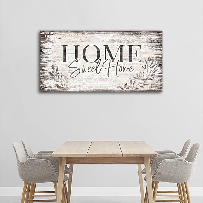 arteWOODS Home Sweet Home Wall Art Sign Large Dark Brown Farmhouse Wall Sign for Living Room Decoration Wooden Board Design Canvas Prints Modern Rustic Artwork Leaf Pictures Wall Decor 29" x 58"