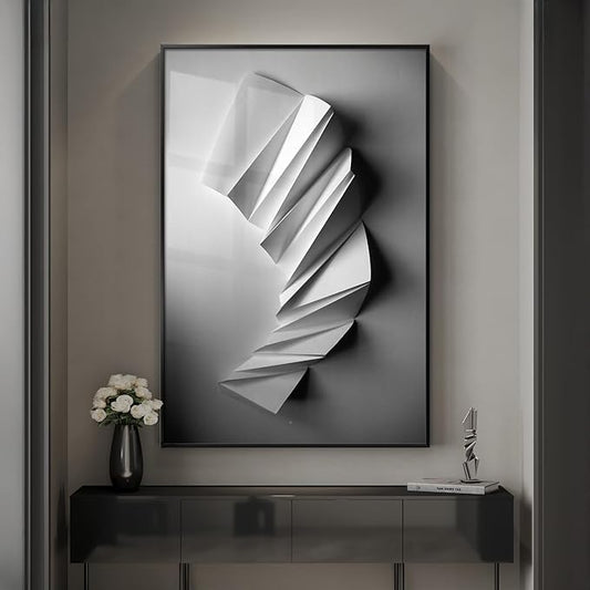 Framed Black and White Modern Elegant Abstract Wall Art, Large Contemporary