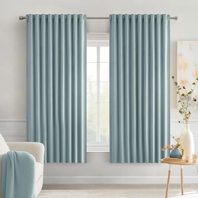 MIULEE Slate Blue Back Tab Blackout Curtains 63 Inch Length 2 Panels Set