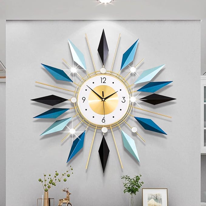 Large Metal Decorative Wall Clocks Silent Non-Ticking, 3D Modern Art Clock Home
