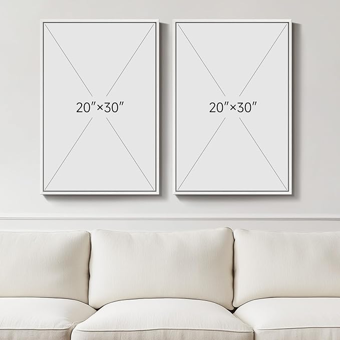 Large White Framed Blue and Gold Abstract Canvas Wall Art, 2 Piece Modern