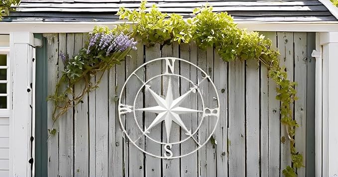Nightclawing Nautical Compass Wall Decor,Coastal Nautical Beach Decor, Porch Patio Wall Hanging,41" (White)
