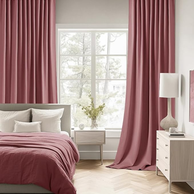 MIULEE Dusty Rose Back Tab Blackout Curtains 108 Inch Long 2 Panels Set