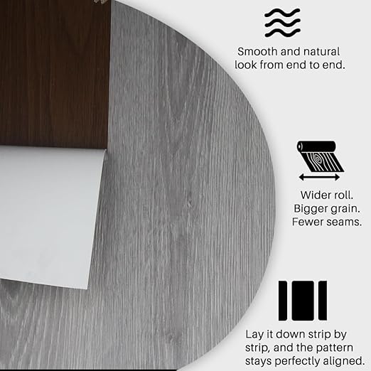 Wood Grain Peel and Stick Floor Tiles – 11.8” Width, Full Roll Length of 118" –