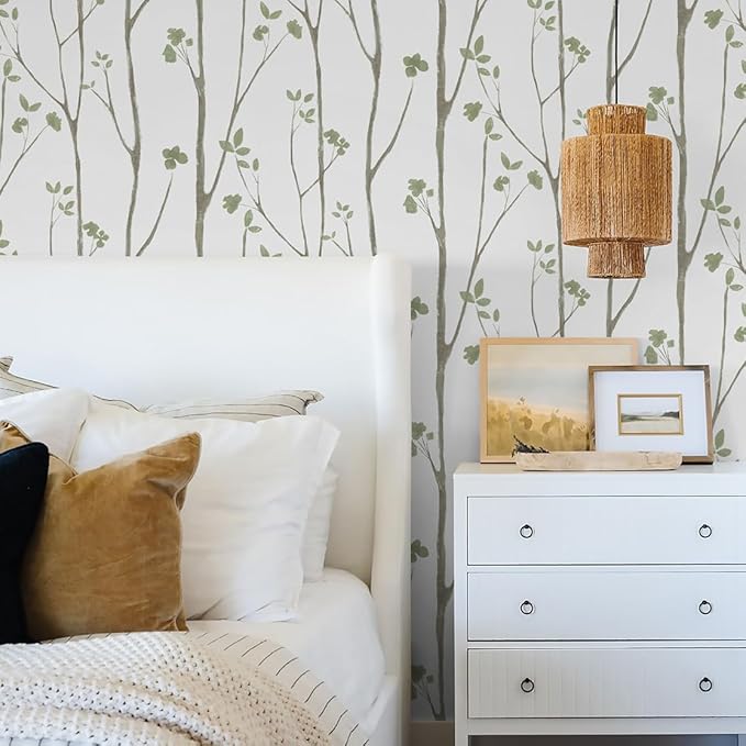 Timeet Green Leaf Wallpaper 16" x 197" Boho Floral Peel & Stick Removable
