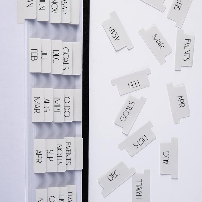DiverseBee Laminated Planner: 24 Peel and Stick Tabs (12 Monthly, 4 Blank), Sand Color Dividers