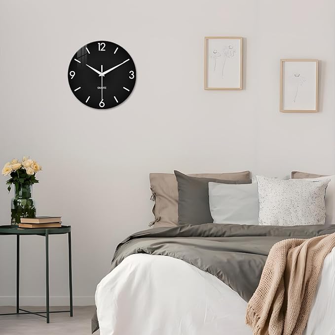 XFM Black Wall Clock 12 Inch Silent Non-Ticking Wall Clocks Battery Operated