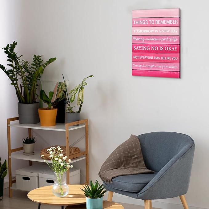 Inspirational Pink Wall Art Decor, Preppy Motivational Room Sign