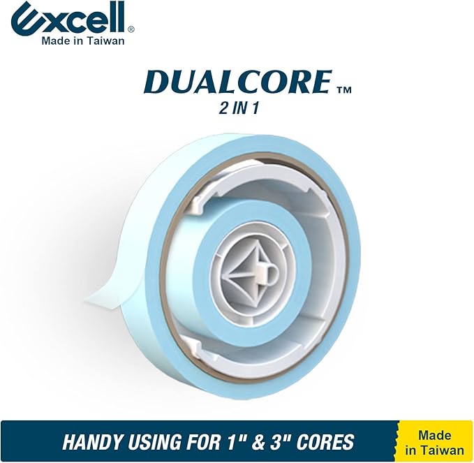Excell EX-11125BK Dualcore Desktop Tape Dispenser (1"+3" Core) with Sturdy Metal Base, Tape Dispenser Desk for Home, Office, Shop, Retail Store and Warehouse Wrapping