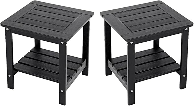 Kibaso-Adirondack Outdoor Side Table, 2-Tier HDPE Outdoor End Table, Weather Resistant Easy Maintenance, Small Patio Side Table for Patio, Pool, Porch, Garden, Lawn, and Living Room (2, Black)