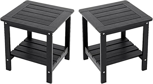 Kibaso-Adirondack Outdoor Side Table, 2-Tier HDPE Outdoor End Table, Weather Resistant Easy Maintenance, Small Patio Side Table for Patio, Pool, Porch, Garden, Lawn, and Living Room (2, Black)