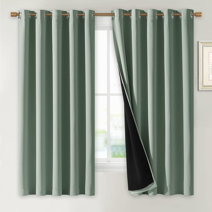 NICETOWN Greyish Green 100% Blackout Lined Curtains, 2 Thick Layers Completely