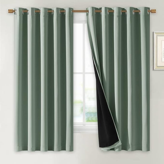 NICETOWN Greyish Green 100% Blackout Lined Curtains, 2 Thick Layers Completely