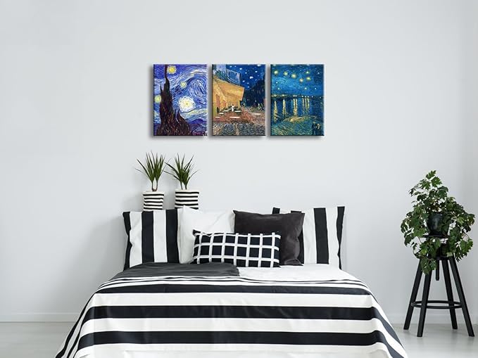 Wieco Art 3 Panels Canvas Prints of Vincent Van Gogh Paintings Reproduction