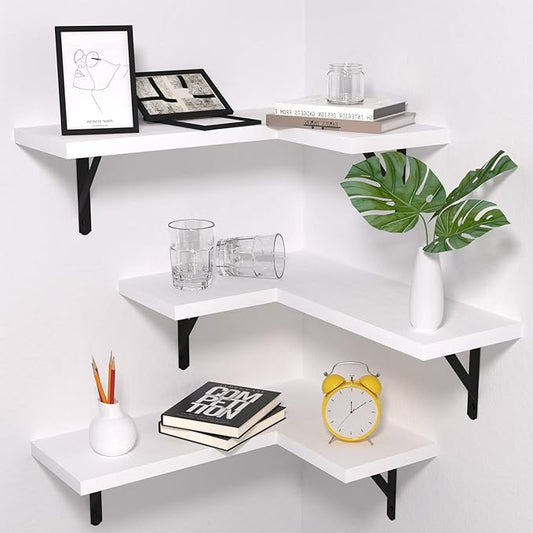 NATURE'S SOURCE Corner Floating Shelves Set of 3, Corner Shelves Wall Mounted