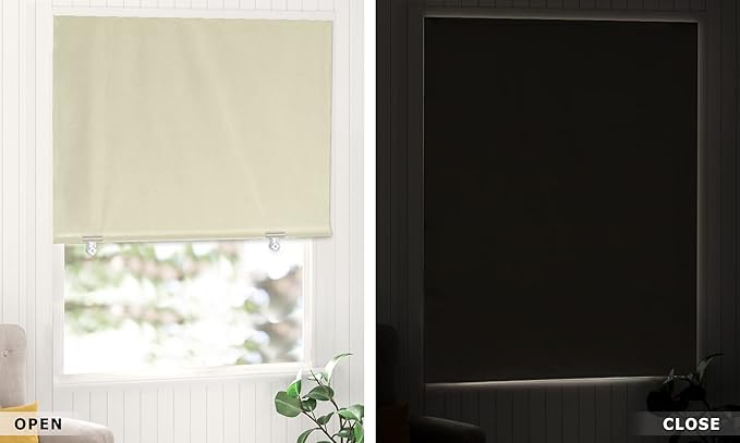 LazBlinds 100% Blackout Roller Shades, No Tools No Drill Cordless Blinds